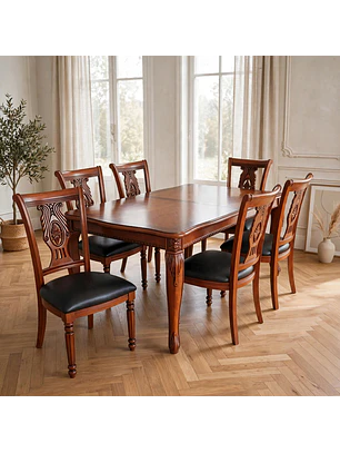 Comedor Rectangular Extensible de Madera 6 a 8 Sillas Tapizadas