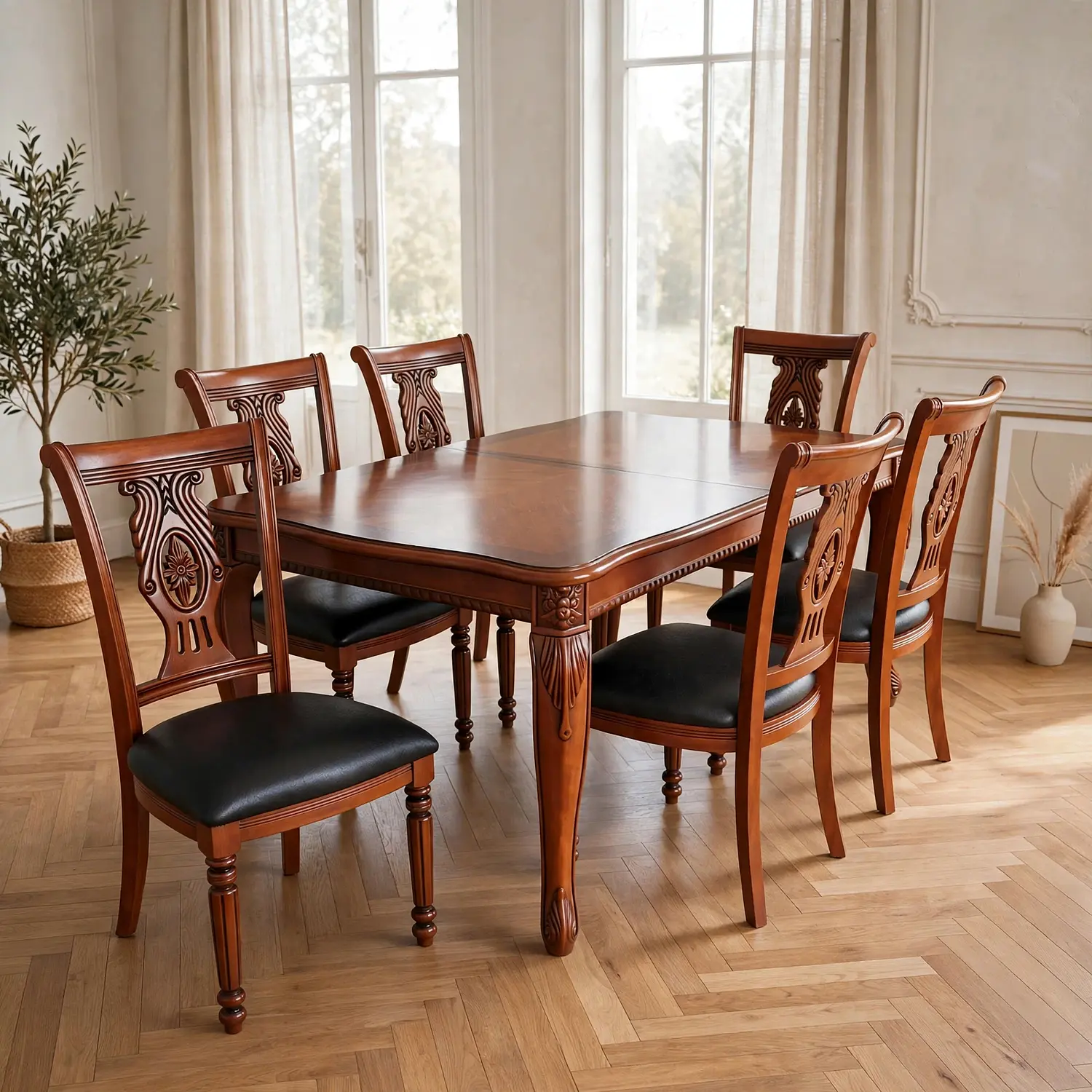 Comedor Rectangular Extensible de Madera 6 a 8 Sillas Tapizadas 1