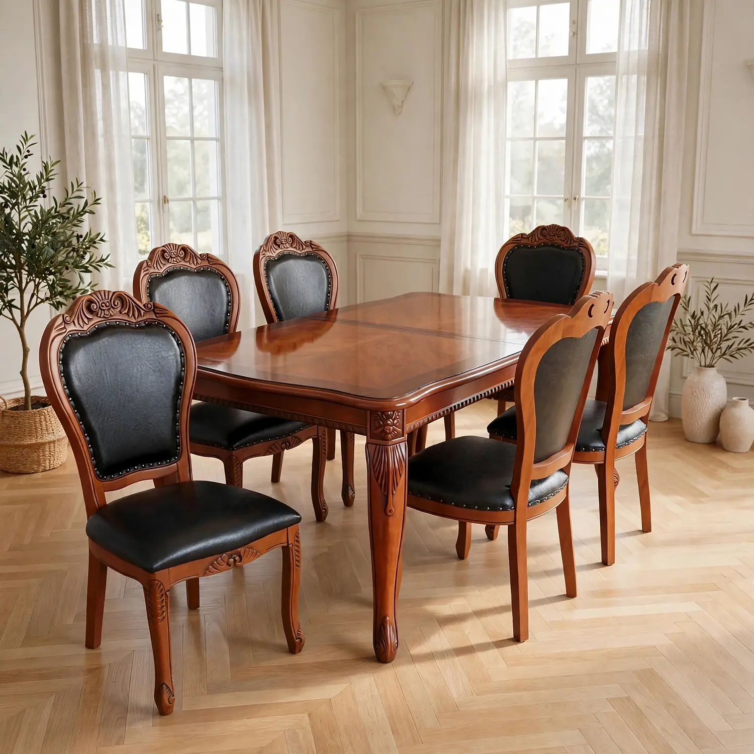 Comedor Rectangular Extensible de Madera 6 a 8 Sillas Tapizadas 4