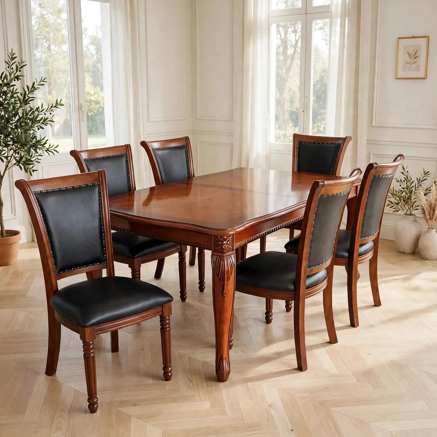 Comedor Rectangular Extensible de Madera 6 a 8 Sillas Tapizadas 7
