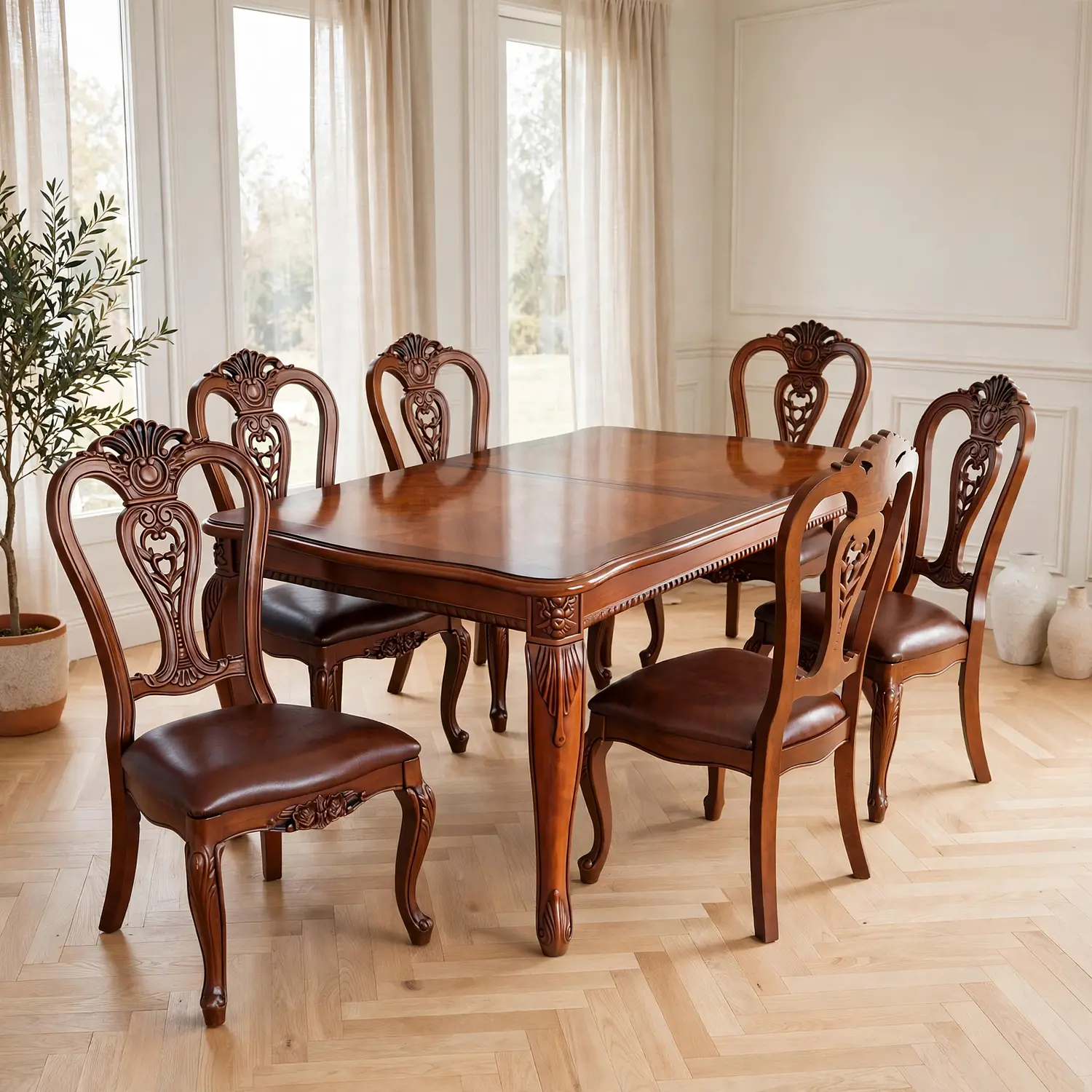 Comedor Rectangular Extensible de Madera 6 a 8 Sillas Tapizadas 10