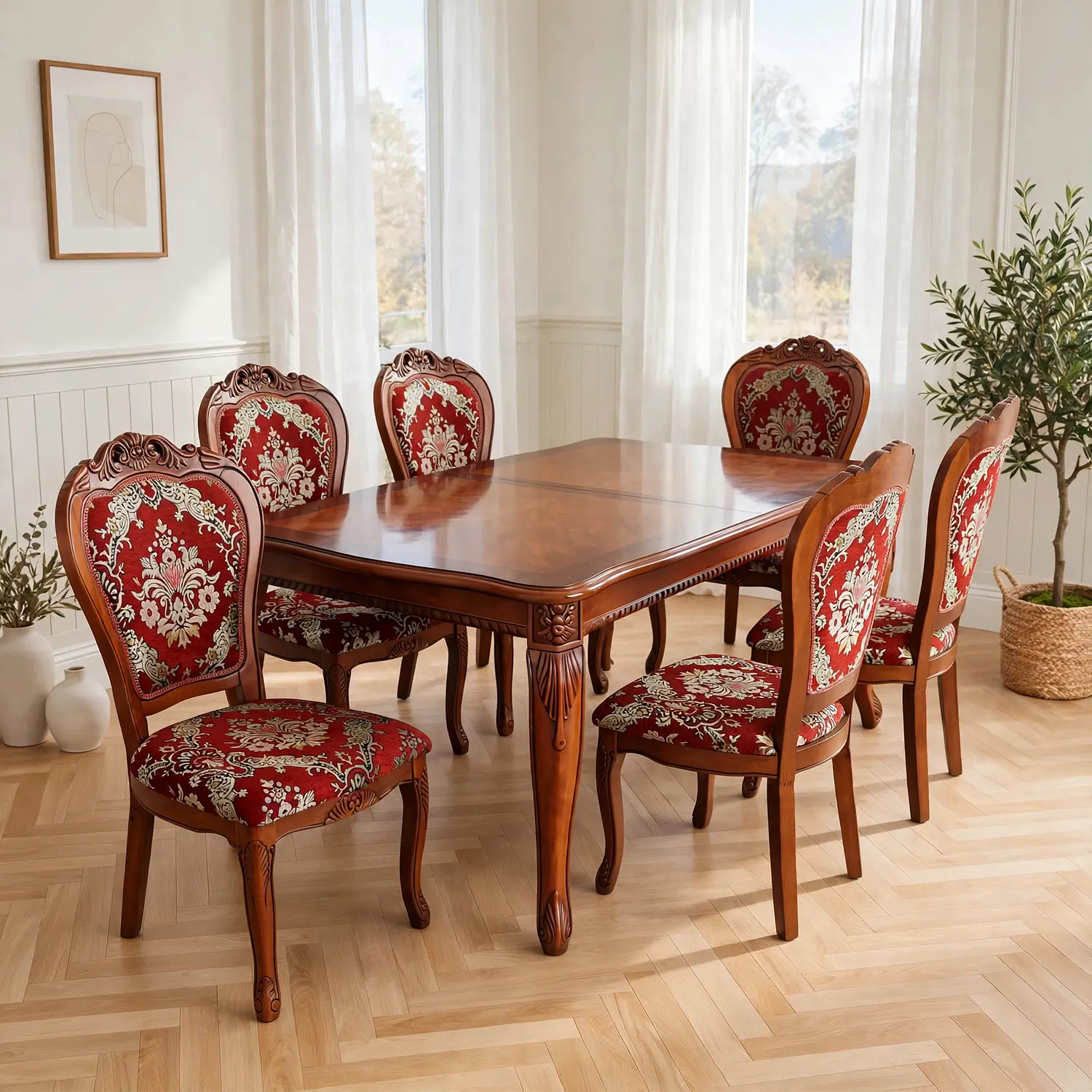Comedor Rectangular Extensible de Madera 6 a 8 Sillas Tapizadas 16