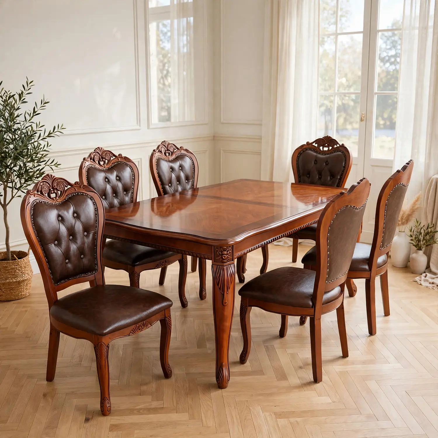 Comedor Rectangular Extensible de Madera 6 a 8 Sillas Tapizadas 19