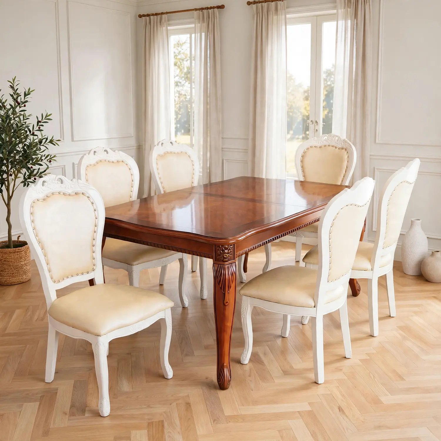 Comedor Rectangular Extensible de Madera 6 a 8 Sillas Tapizadas 22
