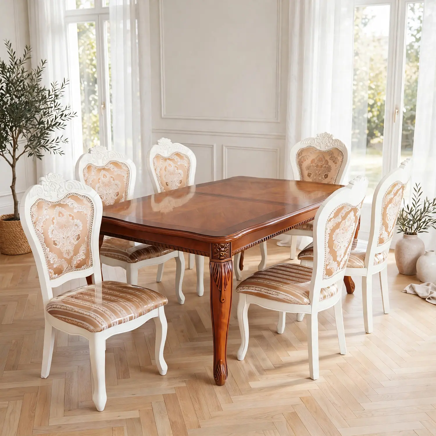 Comedor Rectangular Extensible de Madera 6 a 8 Sillas Tapizadas 13