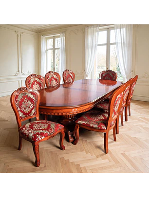 Comedor Clásico Retangular Retráctil de Madera con 8 Sillas
