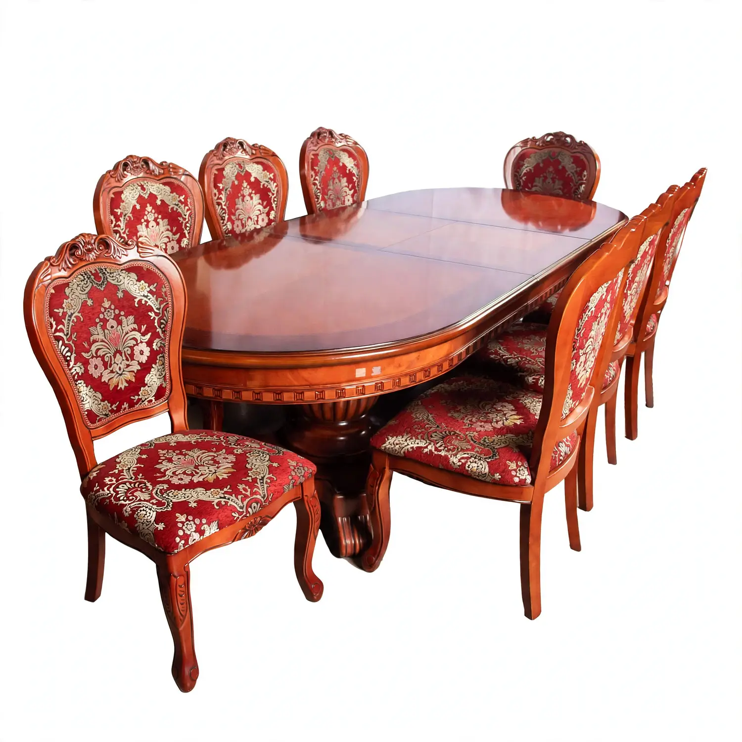 Comedor Clásico Retangular Retráctil de Madera con 8 Sillas 2