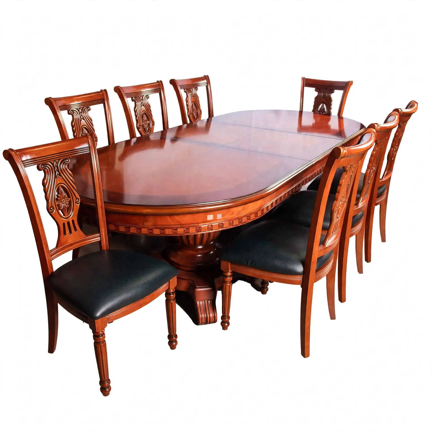 Comedor Clásico Retangular Retráctil de Madera con 8 Sillas 8