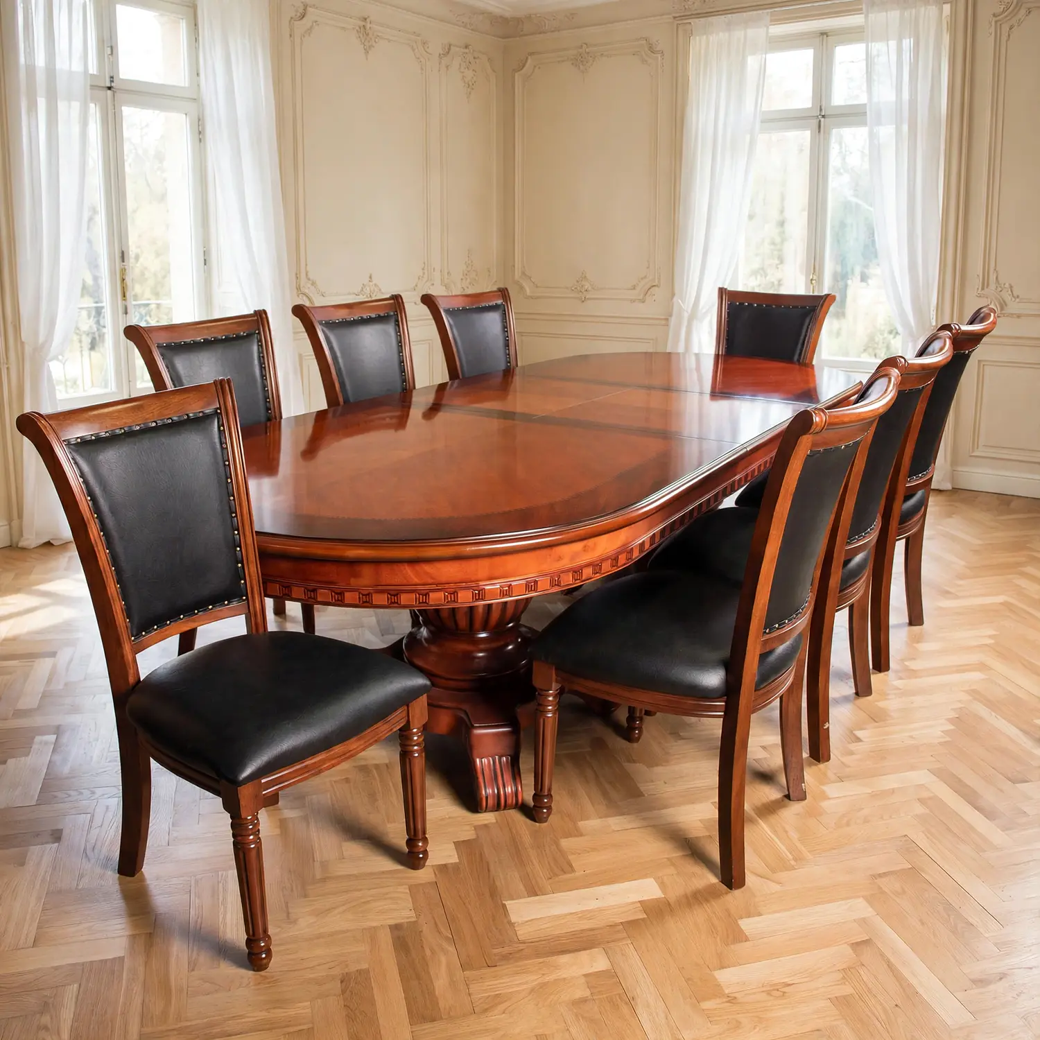 Comedor Clásico Retangular Retráctil de Madera con 8 Sillas 10