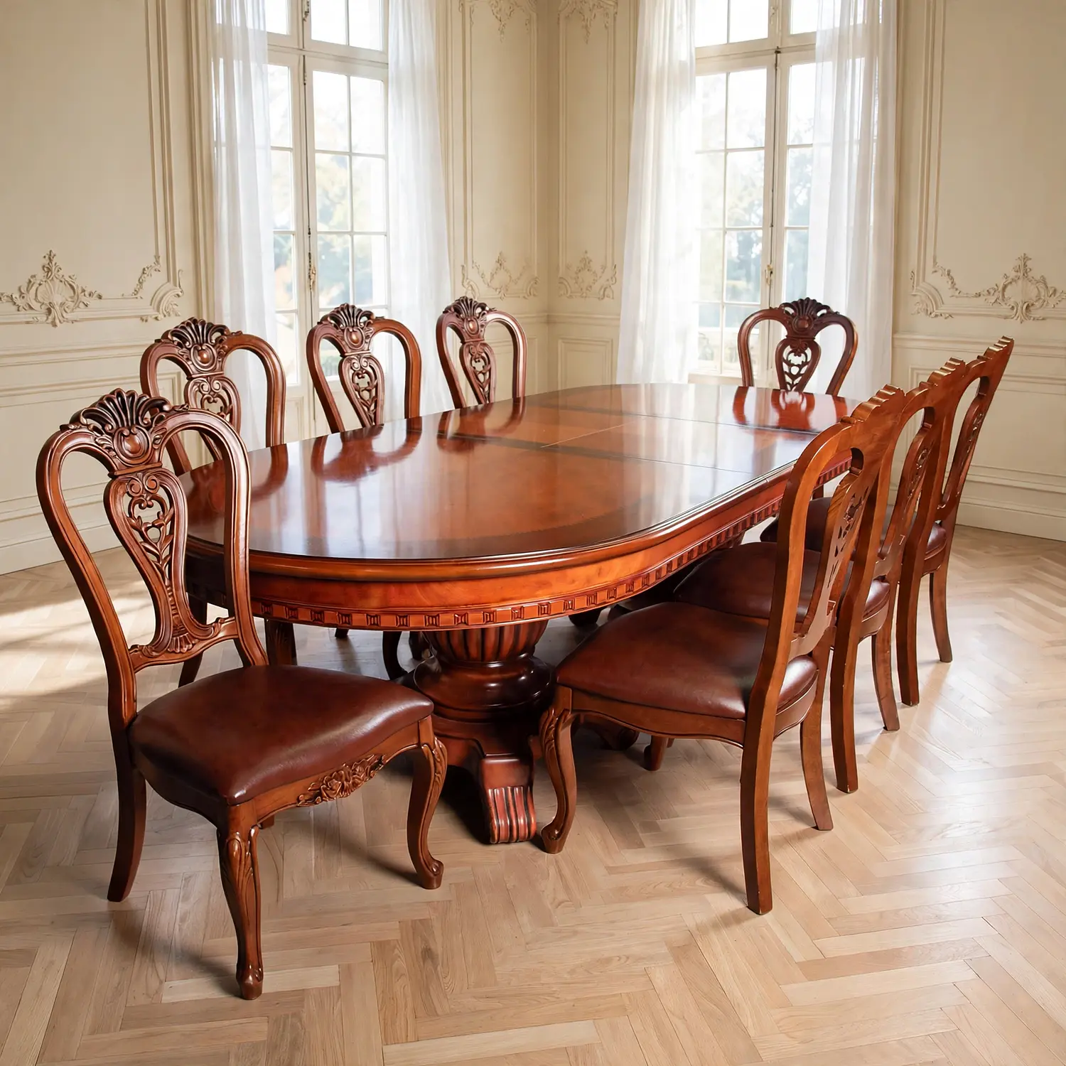 Comedor Clásico Retangular Retráctil de Madera con 8 Sillas 13