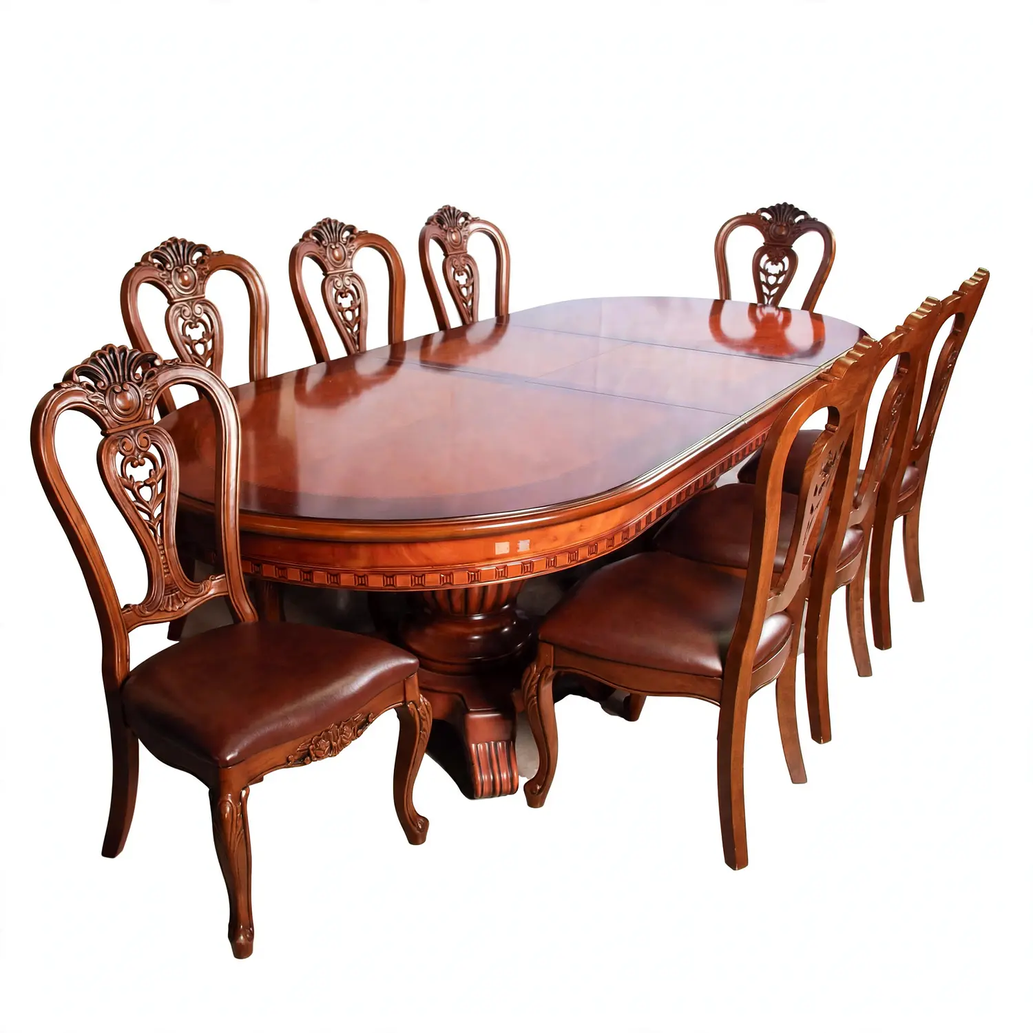 Comedor Clásico Retangular Retráctil de Madera con 8 Sillas 14