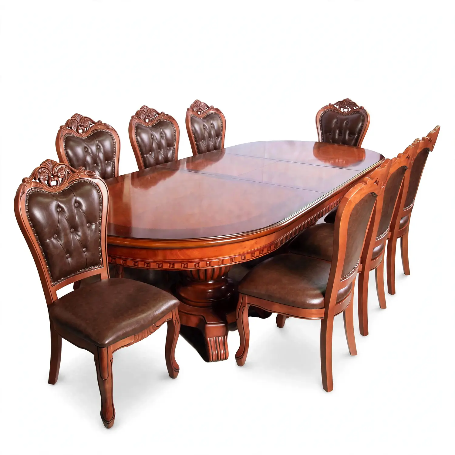 Comedor Clásico Retangular Retráctil de Madera con 8 Sillas 23