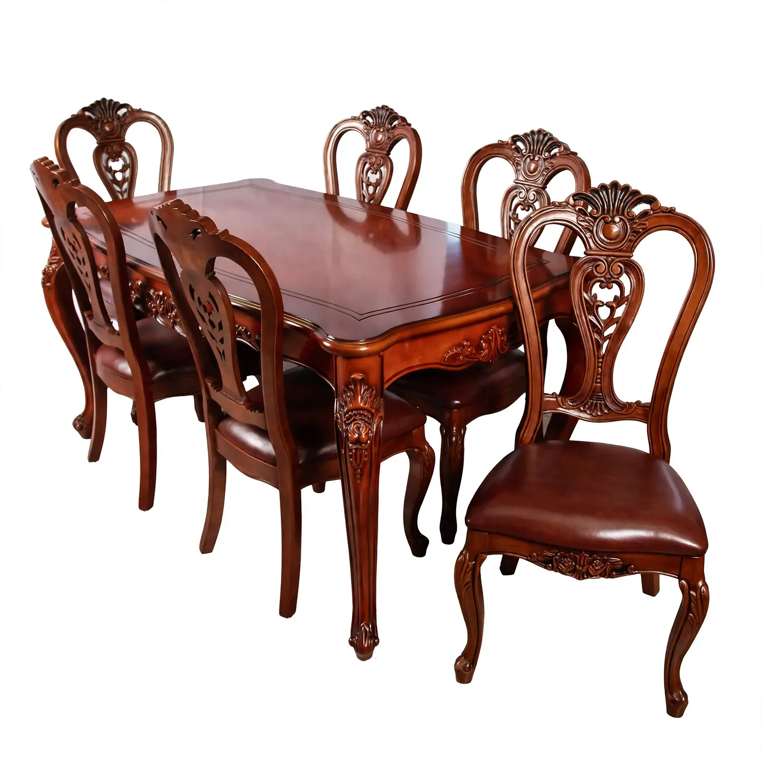 Comedor Clásico de Madera Caoba con 6 Sillas Tapizadas 2