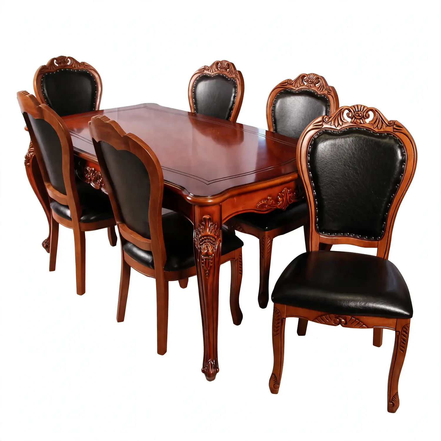 Comedor Clásico de Madera Caoba con 6 Sillas Tapizadas 5