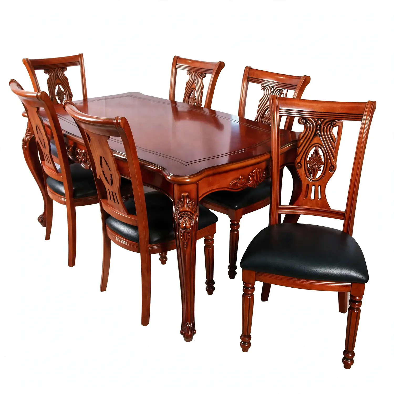 Comedor Clásico de Madera Caoba con 6 Sillas Tapizadas 8