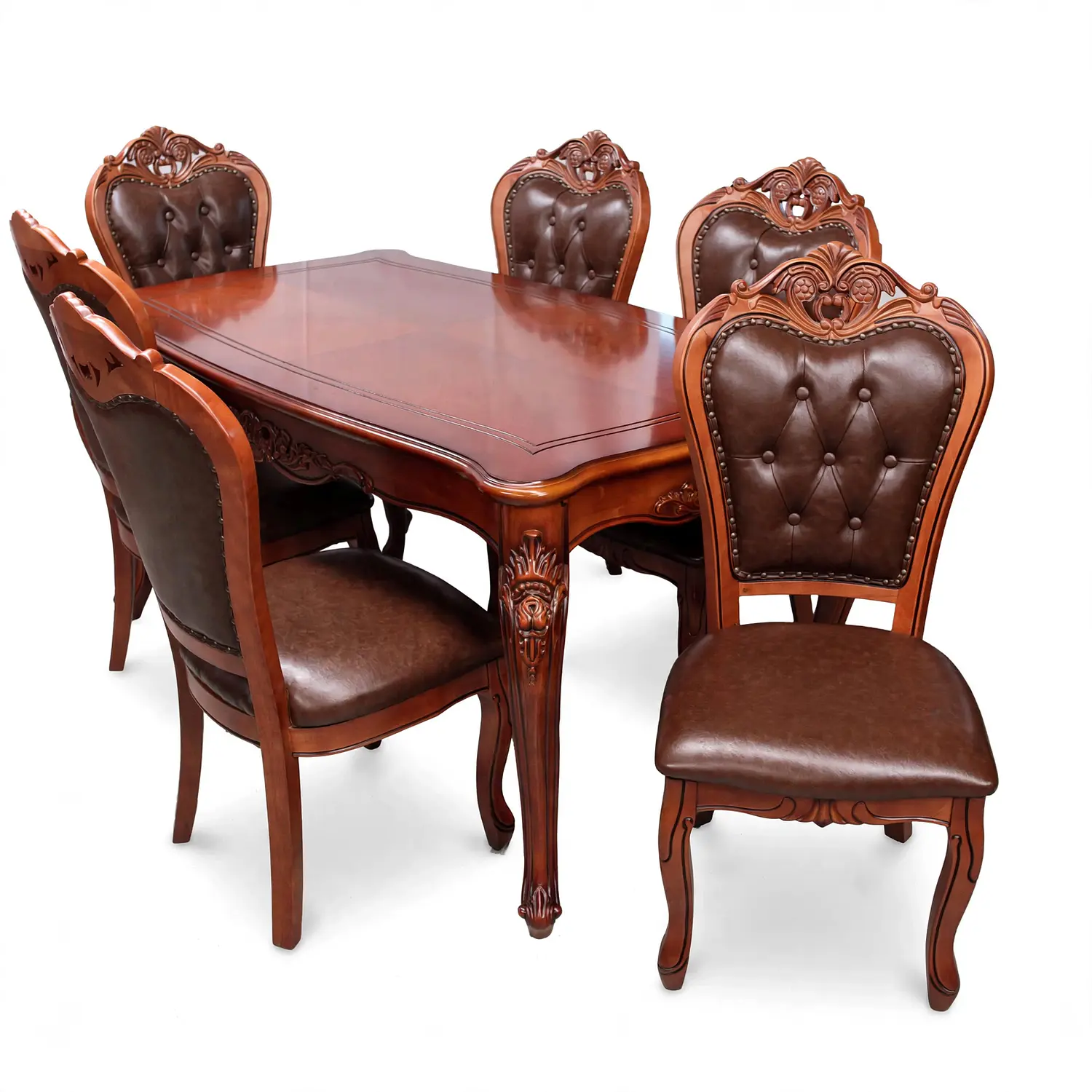 Comedor Clásico de Madera Caoba con 6 Sillas Tapizadas 23