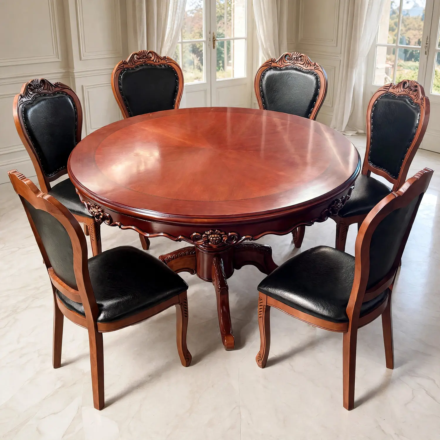 Comedor Redondo de 6 Sillas en Madera de Roble Americano 1