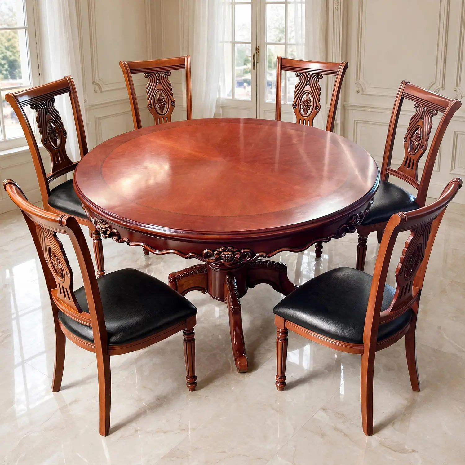 Comedor Redondo de 6 Sillas en Madera de Roble Americano 4