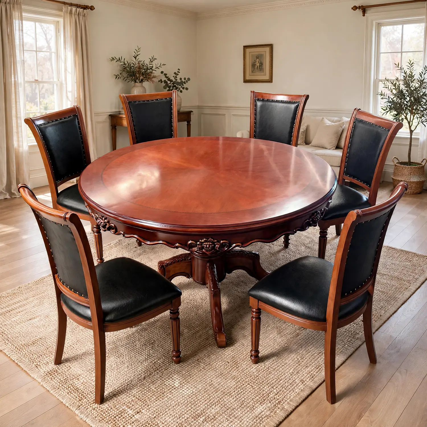Comedor Redondo de 6 Sillas en Madera de Roble Americano 7
