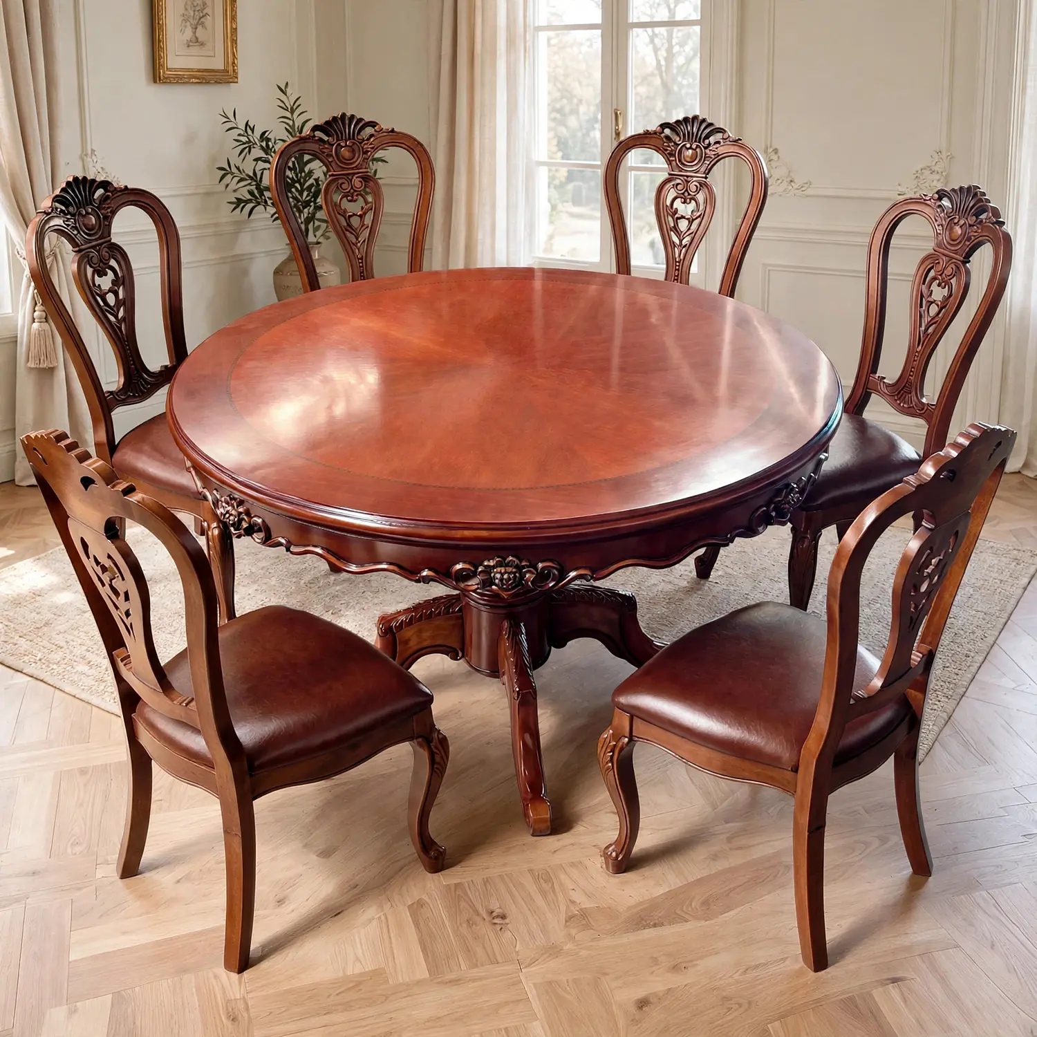 Comedor Redondo de 6 Sillas en Madera de Roble Americano 10