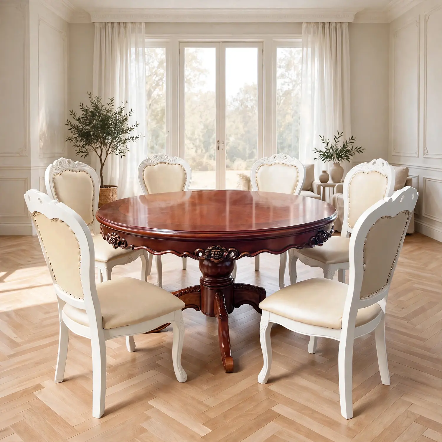 Comedor Redondo de 6 Sillas en Madera de Roble Americano 13