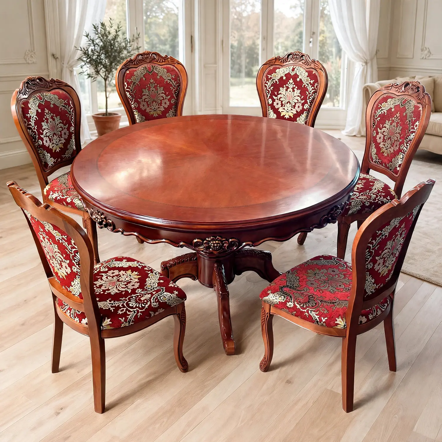 Comedor Redondo de 6 Sillas en Madera de Roble Americano 16