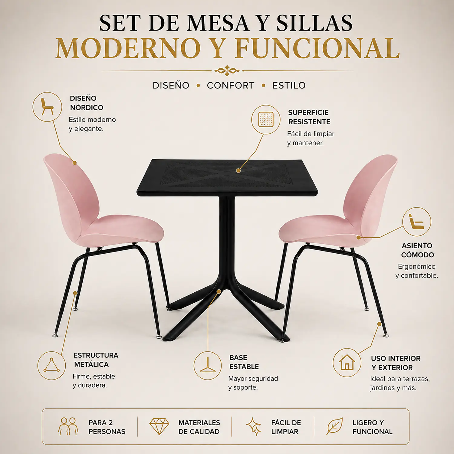 Set Mesa de Terraza Emy con 2 Sillas Nórdica 2