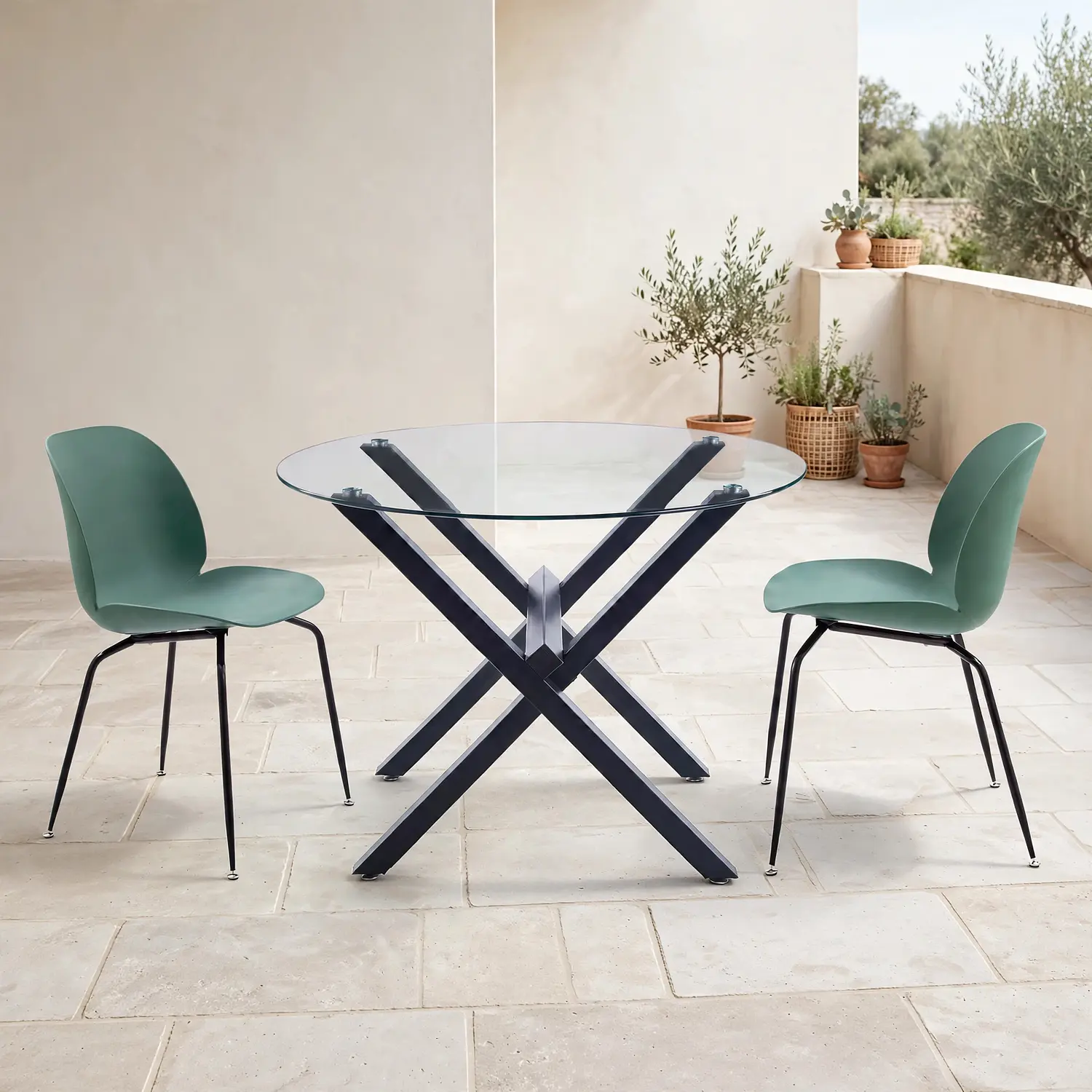Set de Terraza de 2 Sillas y Mesa Redonda de Vidrio 110 cm 14