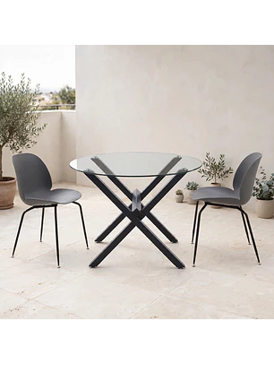 Set de Terraza de 2 Sillas y Mesa Redonda de Vidrio 110 cm