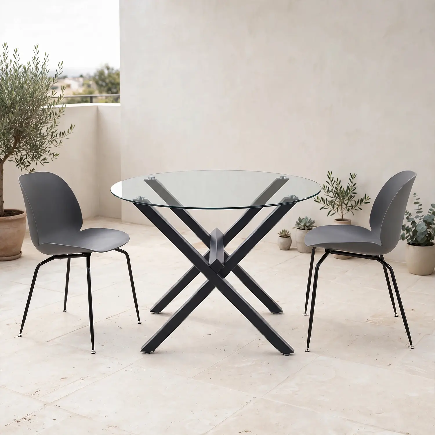Set de Terraza de 2 Sillas y Mesa Redonda de Vidrio 110 cm 1