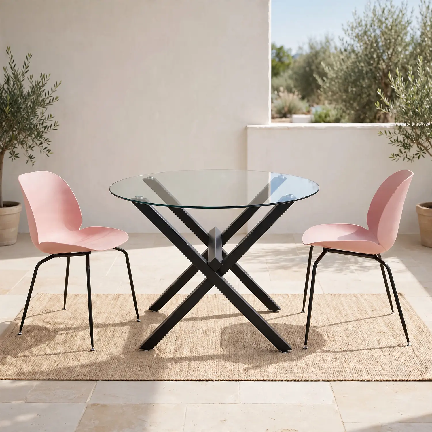 Set de Terraza de 2 Sillas y Mesa Redonda de Vidrio 110 cm 8