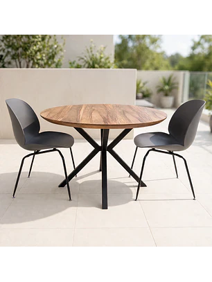 Set Mesa Rústica de Madera con 2 Sillas Beetle Patas Negras