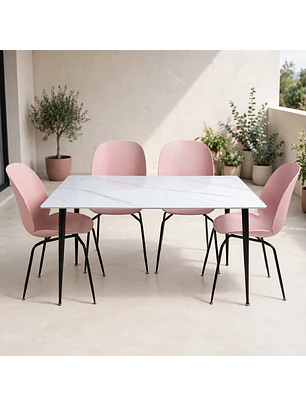 Set Comedor 4 Sillas Beetle y Mesa Rectangular Tipo Mármol 