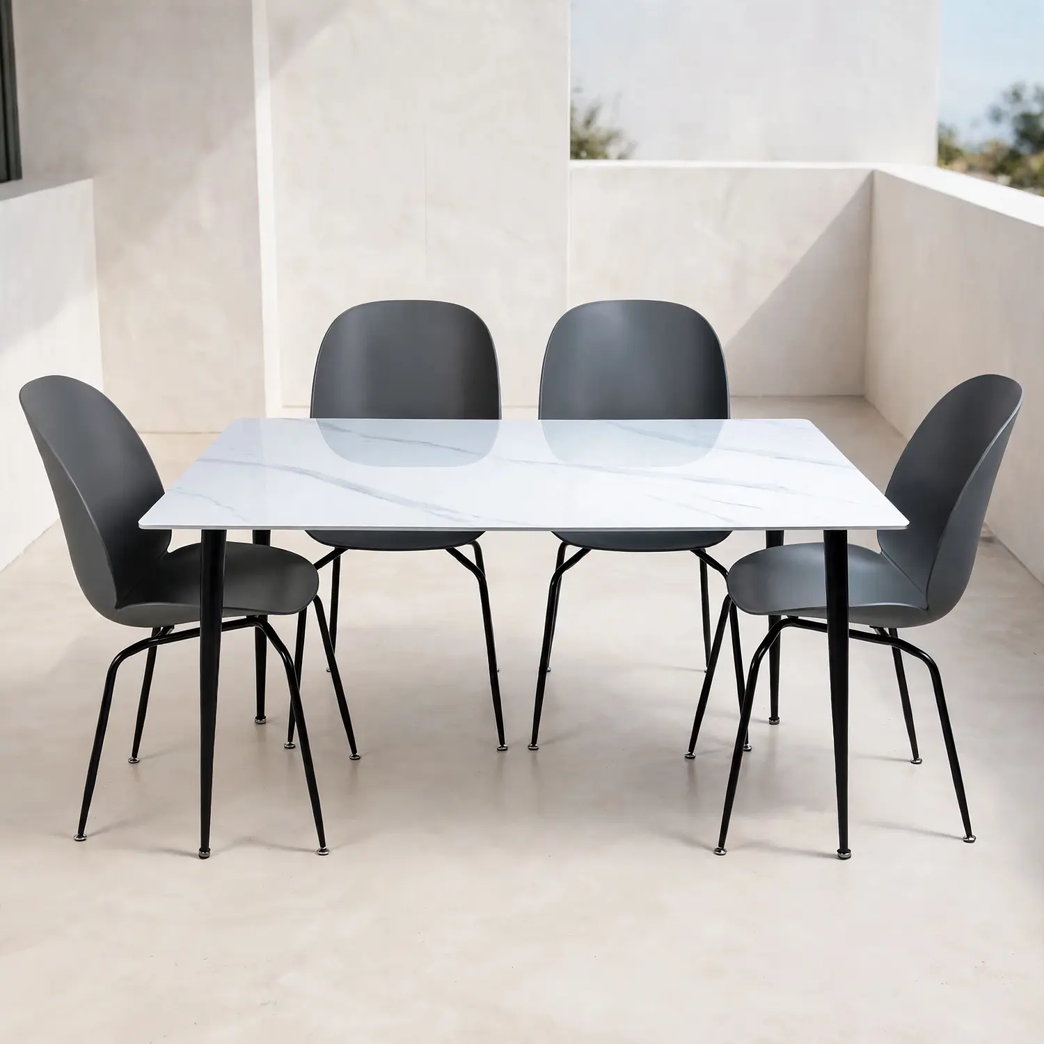 Set Comedor 4 Sillas Beetle y Mesa Rectangular Tipo Mármol  14