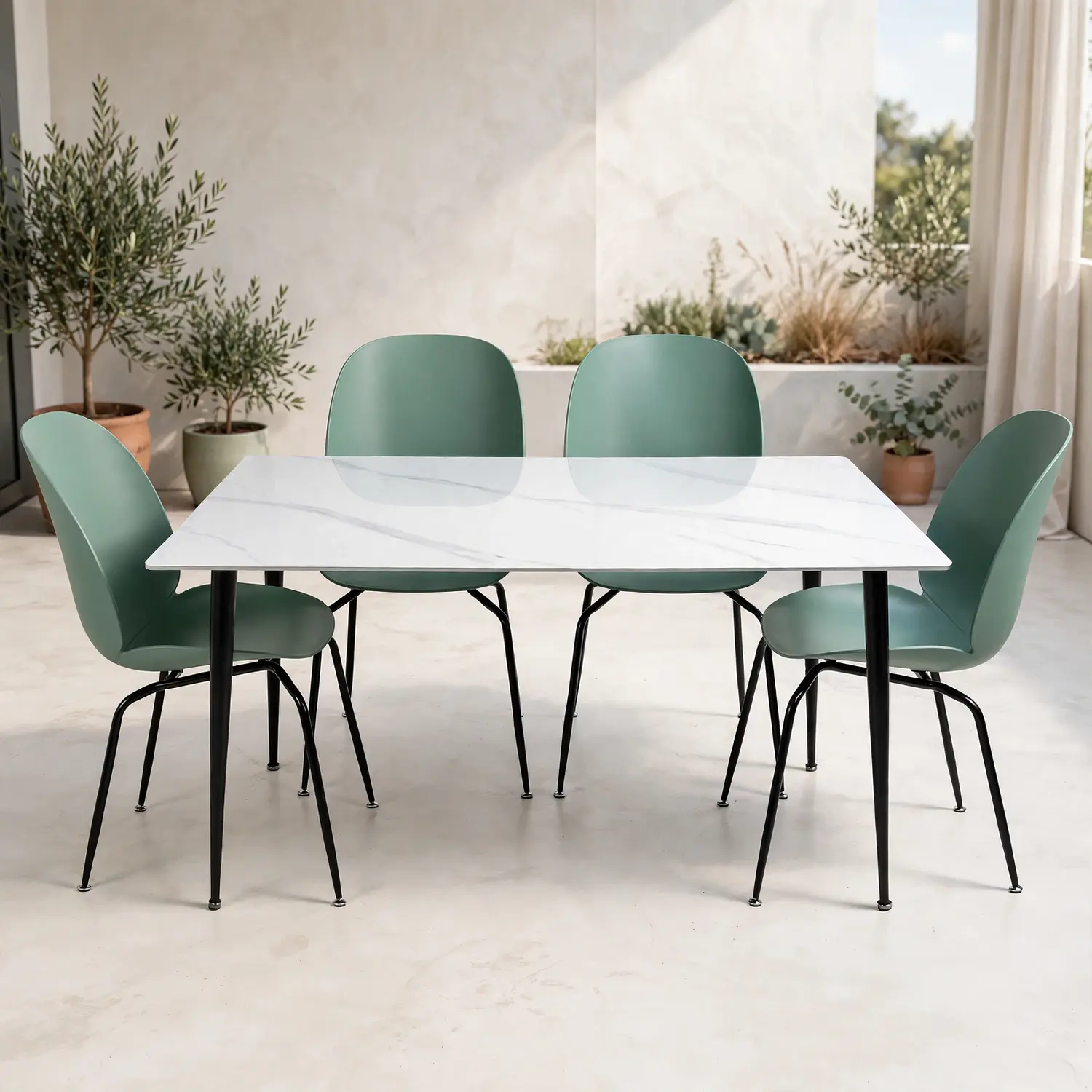 Set Comedor 4 Sillas Beetle y Mesa Rectangular Tipo Mármol  8