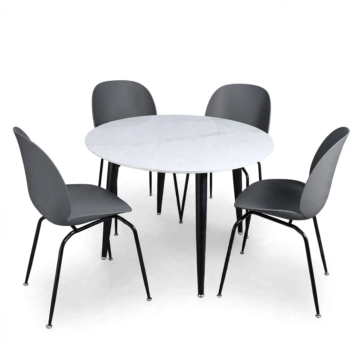 Set de 4 Sillas Beetle Patas Negra y Mesa Redonda Tipo Mármol Blanco 15
