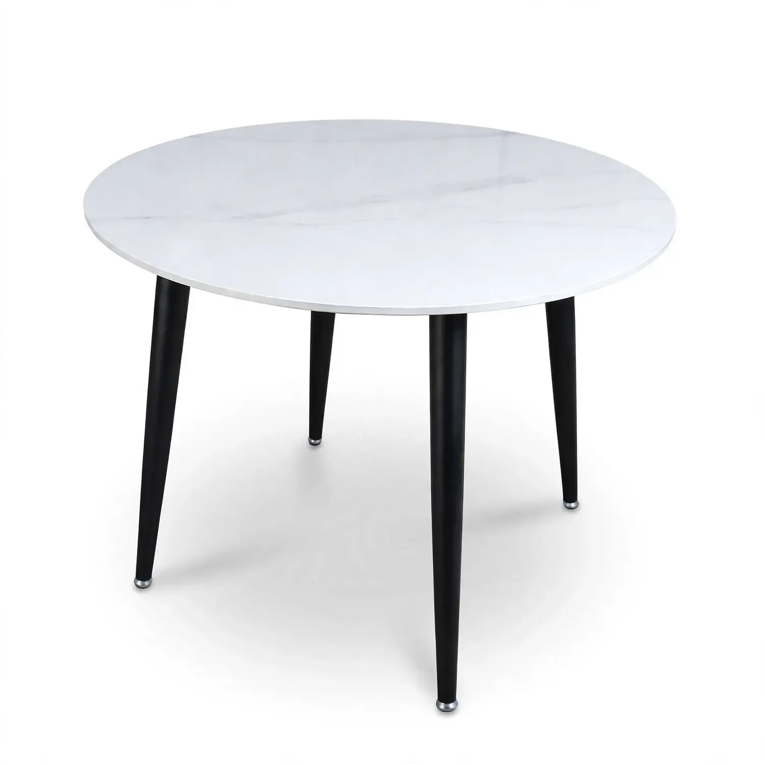 Set de 4 Sillas Beetle Patas Negra y Mesa Redonda Tipo Mármol Blanco 20