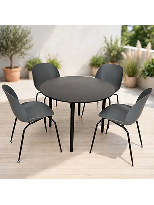 Set 4 Sillas Beetle y Mesa Redonda Negra de Madera