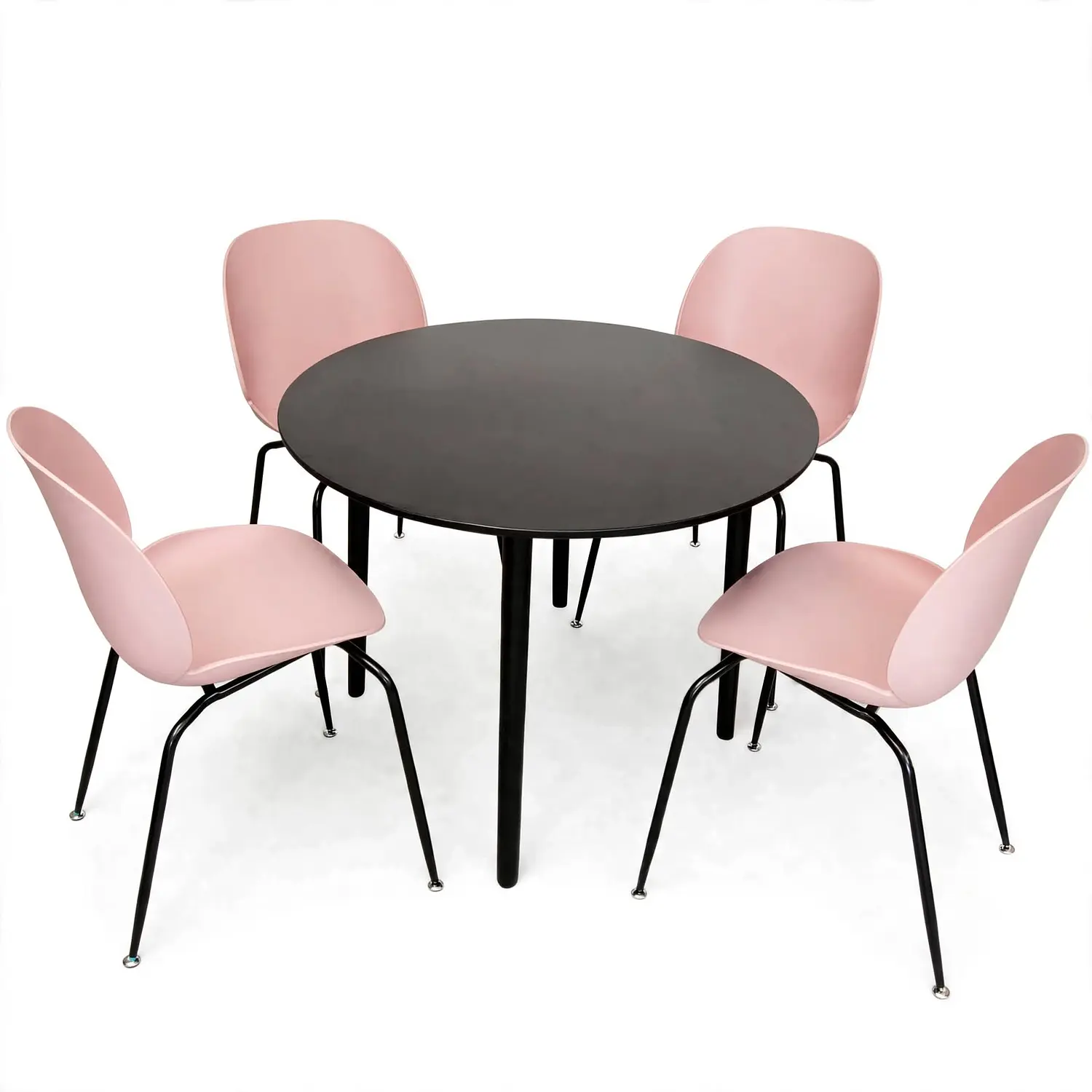 Set 4 Sillas Beetle y Mesa Redonda Negra de Madera 15