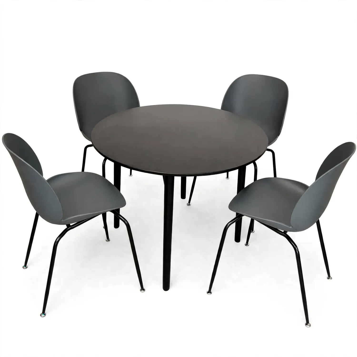 Set 4 Sillas Beetle y Mesa Redonda Negra de Madera 3