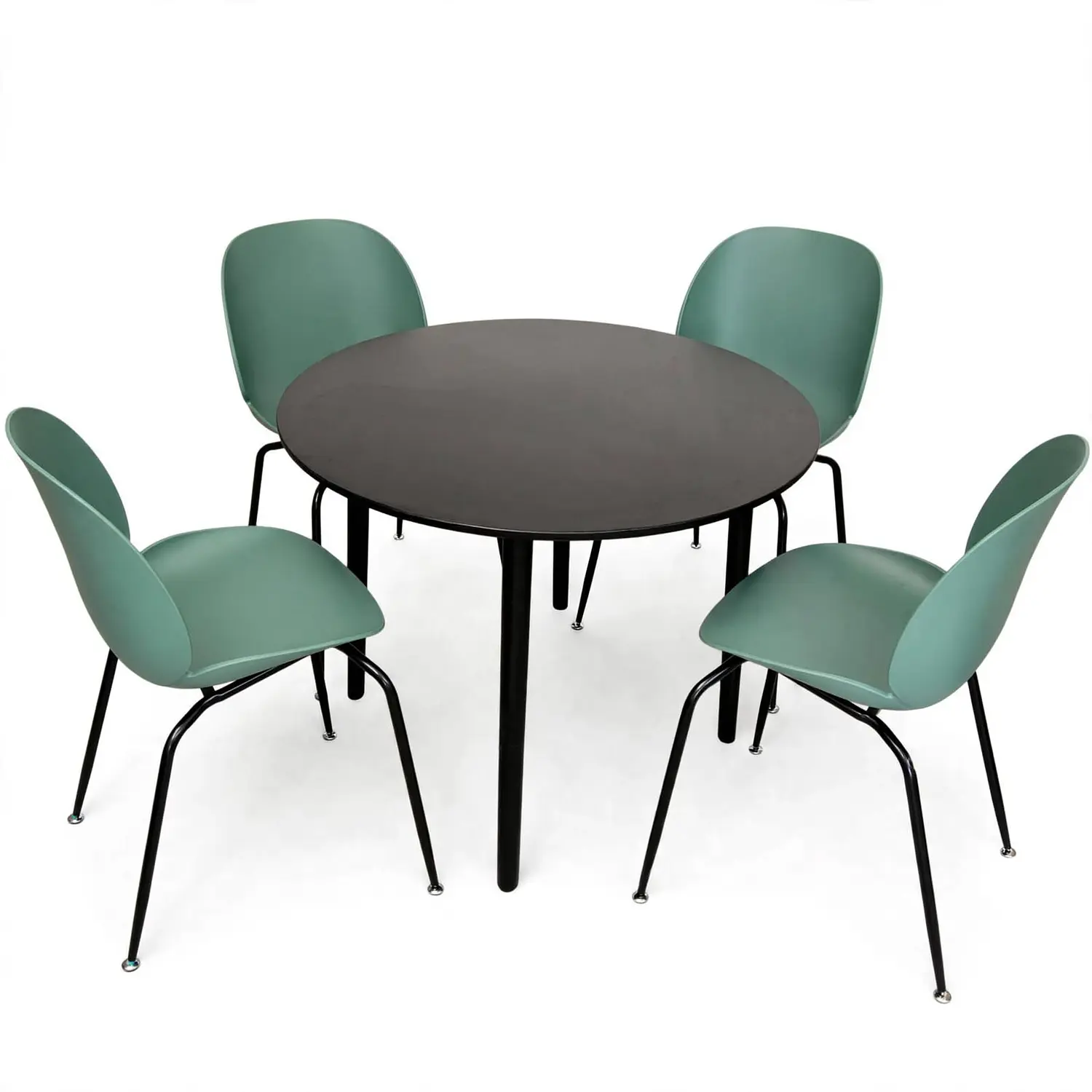 Set 4 Sillas Beetle y Mesa Redonda Negra de Madera 9