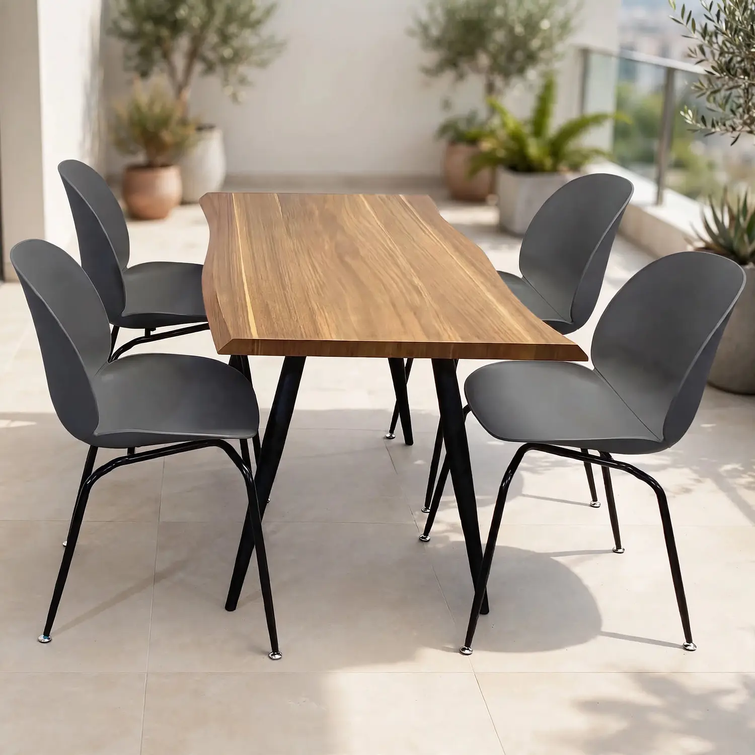 Set Comedor 4 Sillas Beetle y Mesa Rectangular de Madera 7