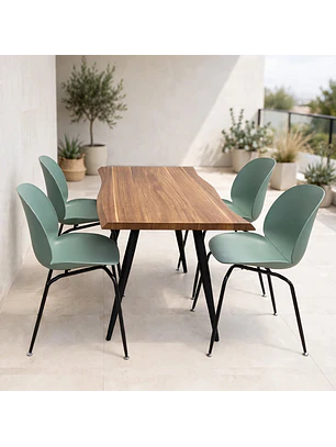 Set Comedor 4 Sillas Beetle y Mesa Rectangular de Madera
