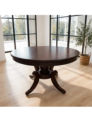 Mesa de Comedor Redonda Clásica de Madera Caoba