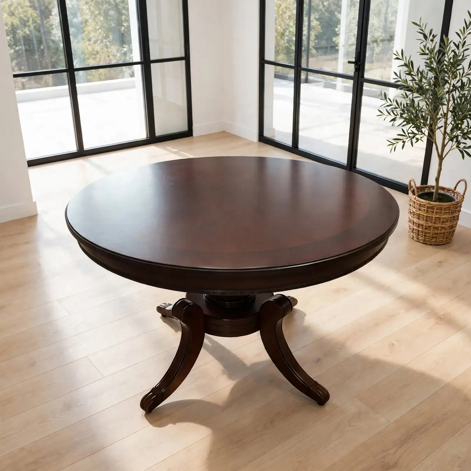 Mesa de Comedor Redonda Clásica de Madera Caoba 3