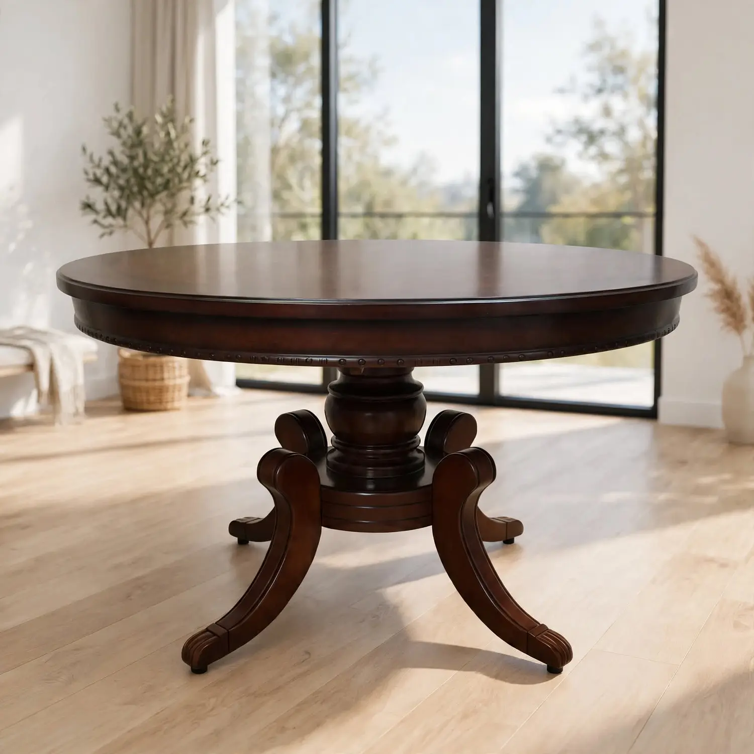 Mesa de Comedor Redonda Clásica de Madera Caoba 4