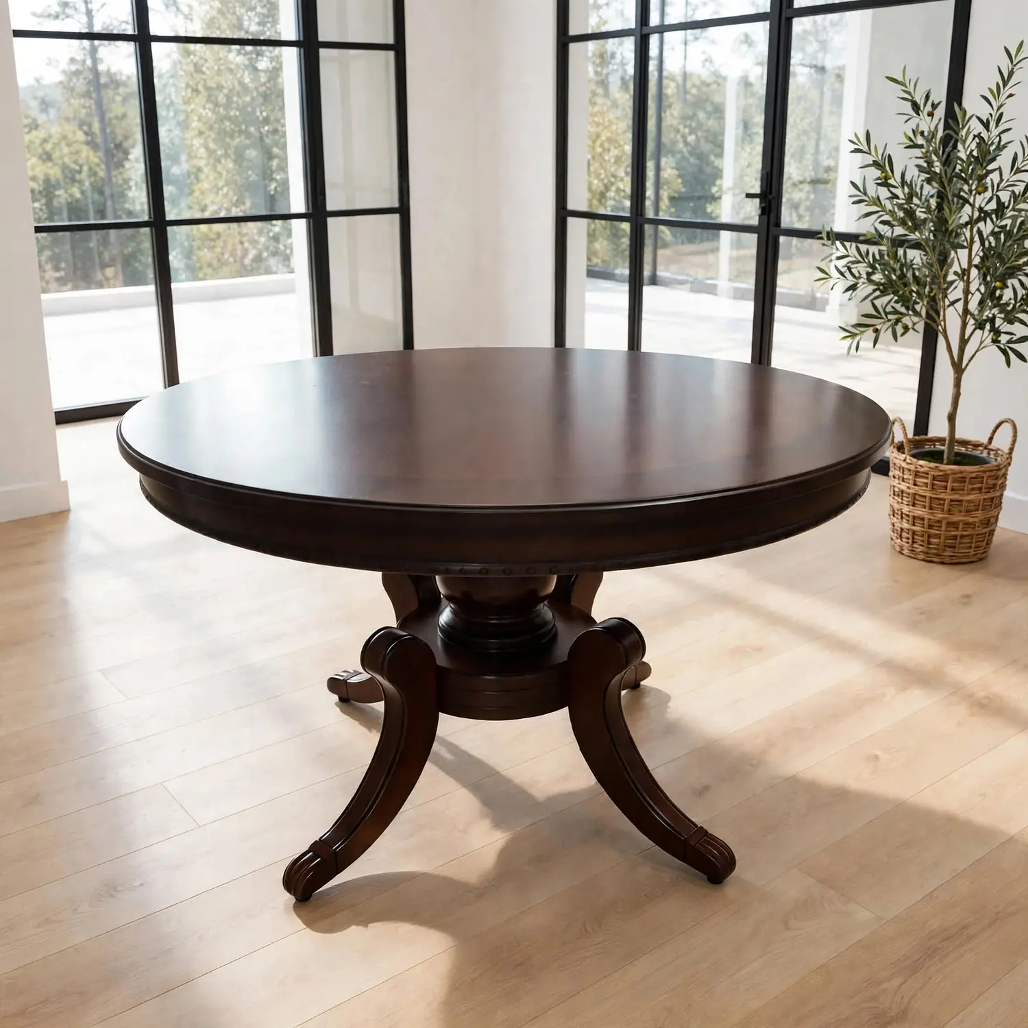 Comedor Redondo Clásico de Madera Caoba con 4 Sillas 25