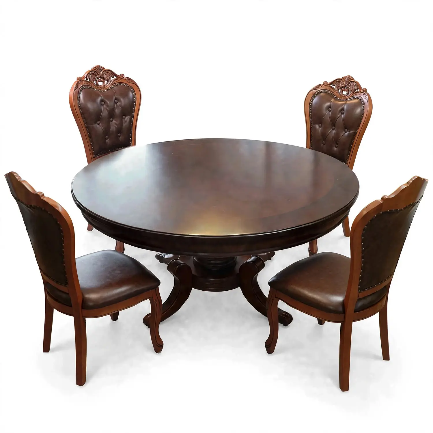Comedor Redondo Clásico de Madera Caoba con 4 Sillas 17