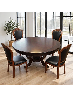 Comedor Redondo Clásico de Madera Caoba con 4 Sillas