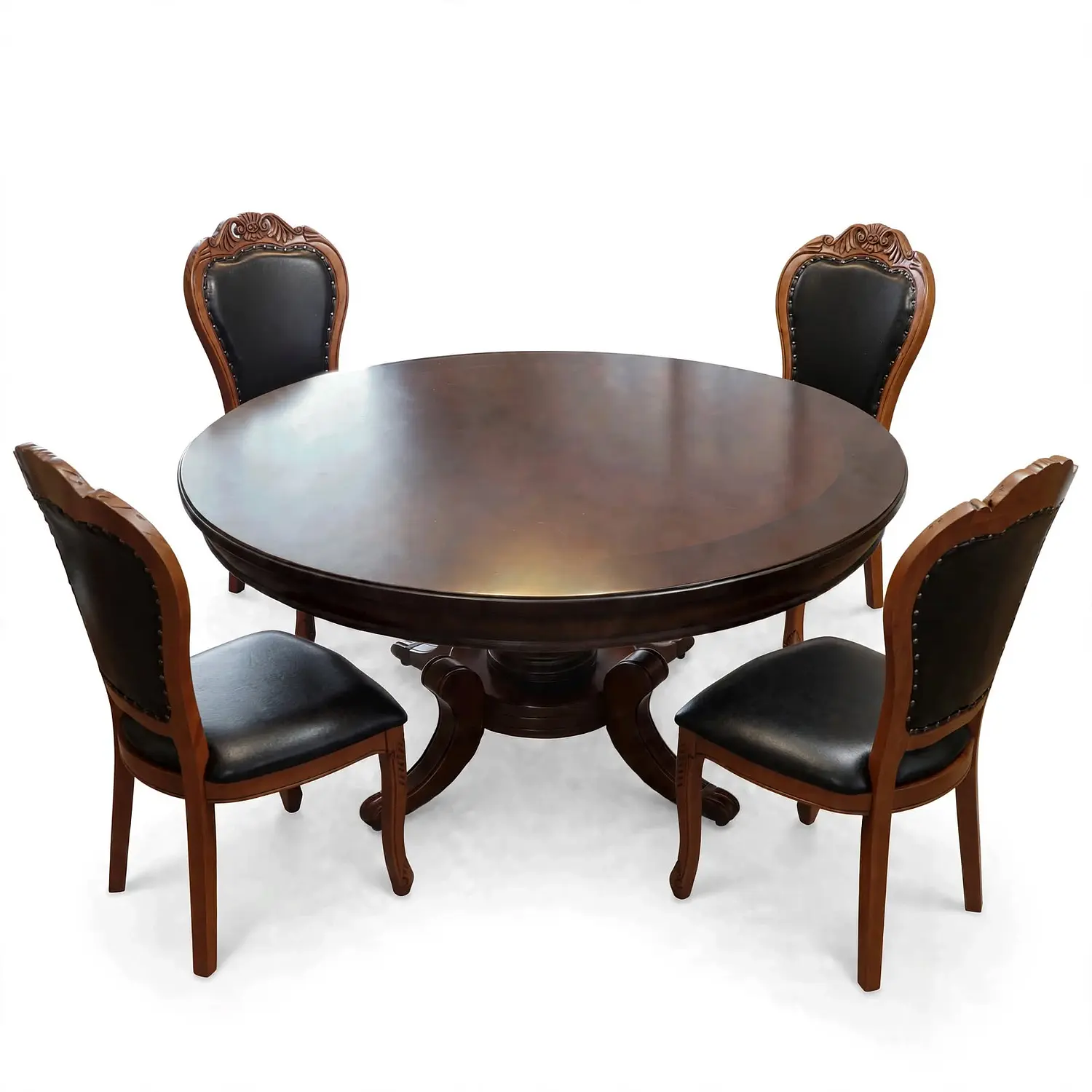 Comedor Redondo Clásico de Madera Caoba con 4 Sillas 2